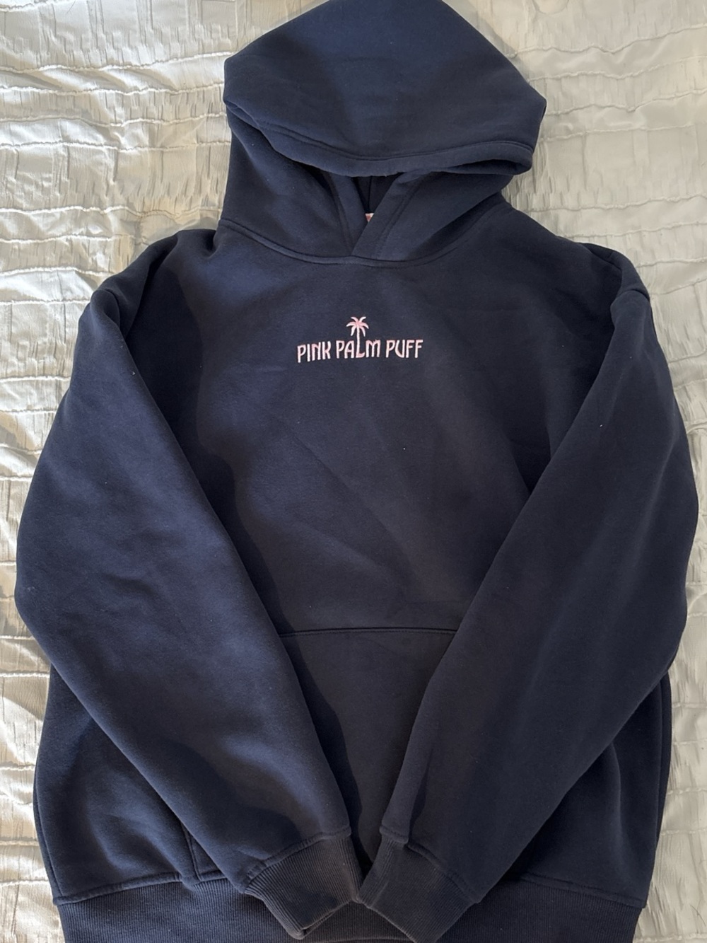 Pink Palm Puff Navy Hoodie